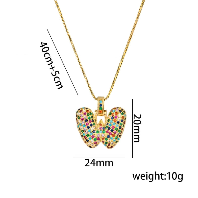 Titanium Steel 18K Gold Plated Minimalist Inlay Letter Zircon Pendant Necklace