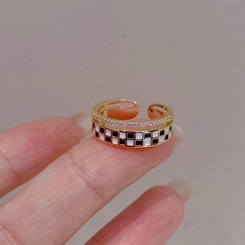 Fashion Rabbit Heart Shape Flower Copper Plating Inlay Shell Zircon Open Ring 1 Piece
