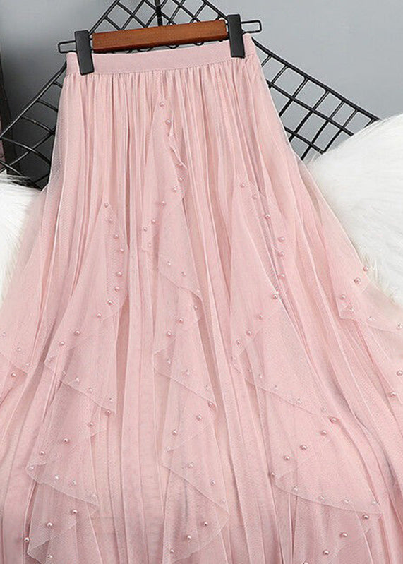 Bohemian Green Nail Bead Patchwork Elastic Waist Tulle Maxi Skirt