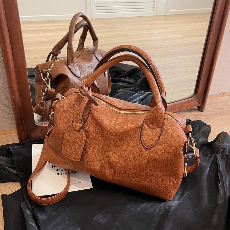 Women's Pu Leather Solid Color Classic Style Pillow Shape Zipper Shoulder Bag