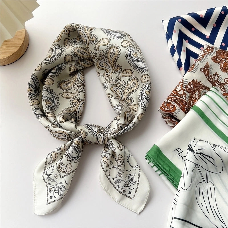 Women's Cartoon Style Cute Minimalist Printing Polyester Printing Silk Scarf