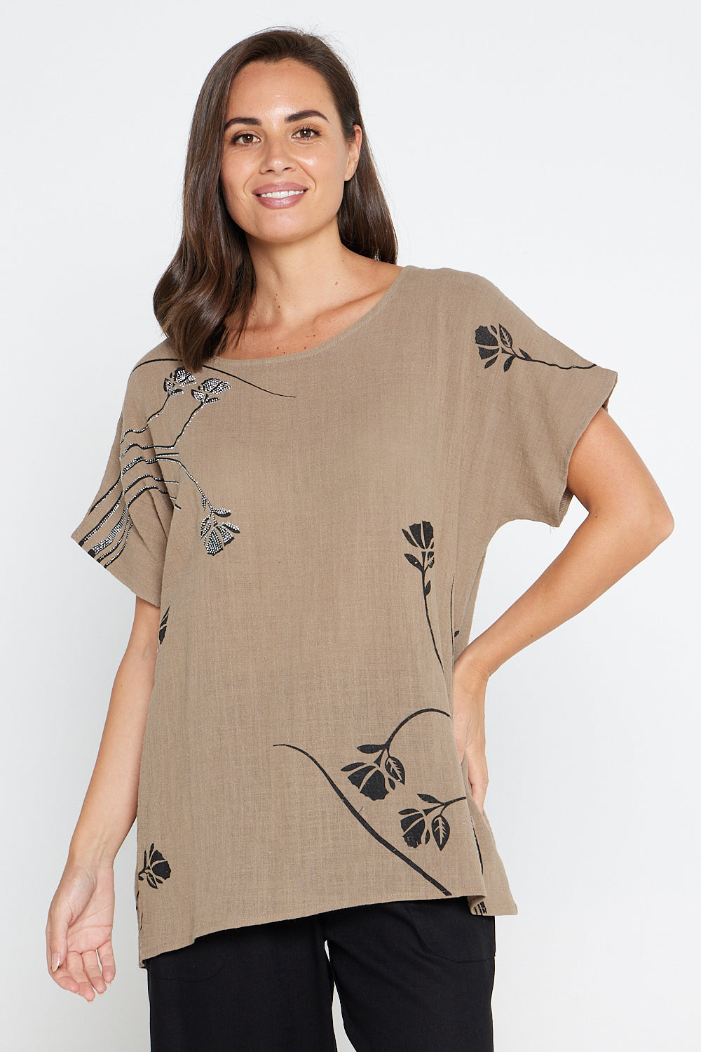Valerie Diamanté Top - Khaki Brown