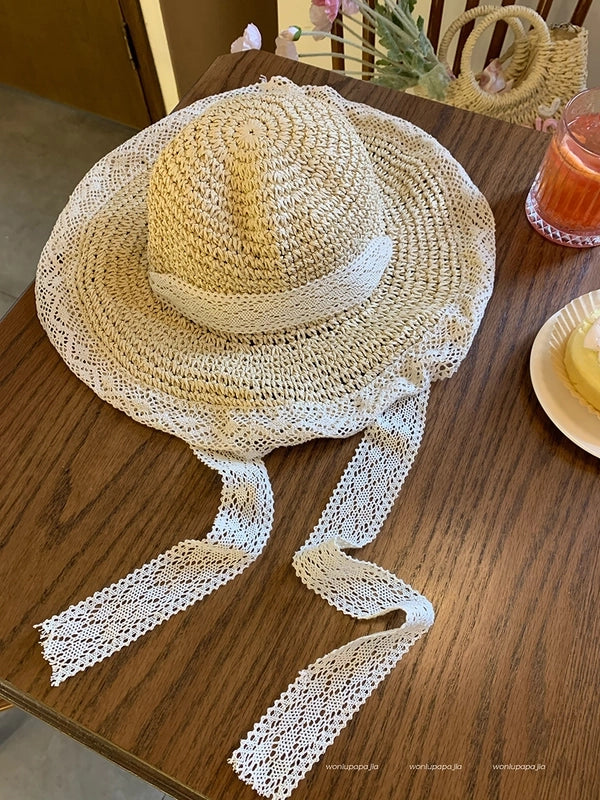 Women's Casual Elegant Flower Bow Knot Big Eaves Straw Hat