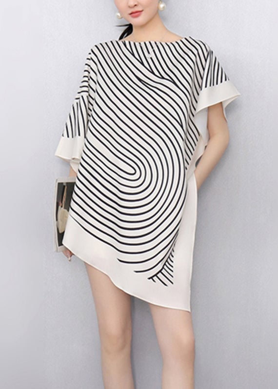Fashion White Striped Asymmetrical T Shirts Summer