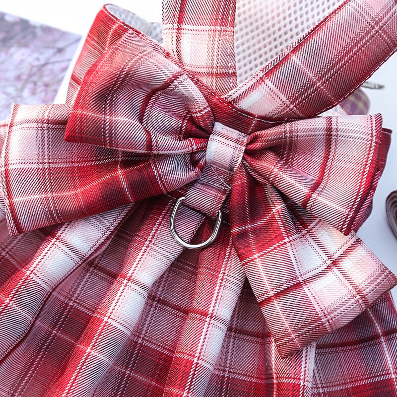 Plaid Pattern Dog Harness Dress