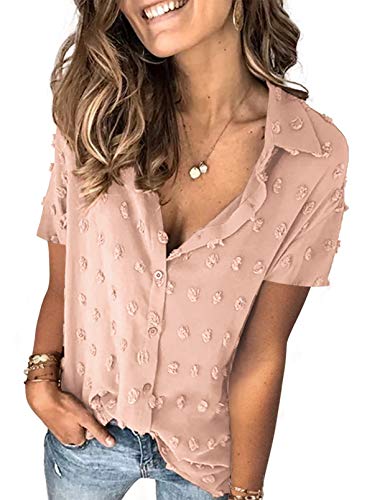 Astylish Women Pompom Button Down Shirt Casual Blouse Top
