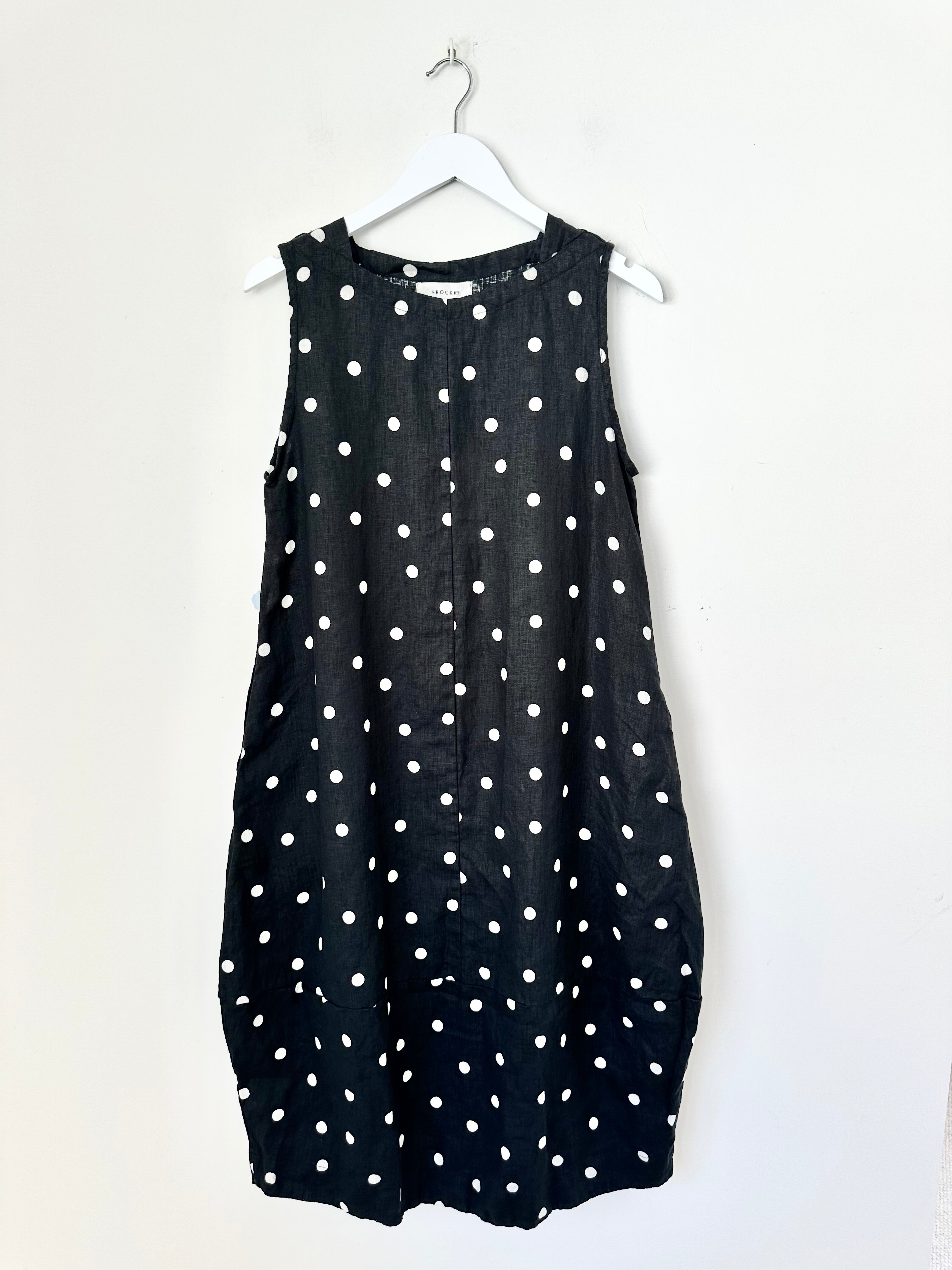 adele dress - black spot linen