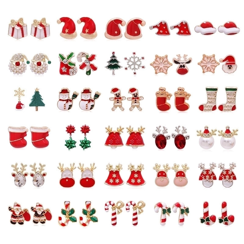 Fashion Christmas Tree Bell Snowflake Alloy Rhinestones Ear Studs