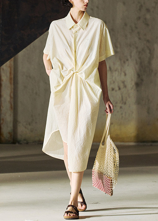 French Beige Peter Pan Collar Asymmetrical Patchwork Cotton Shirts Dresses Summer