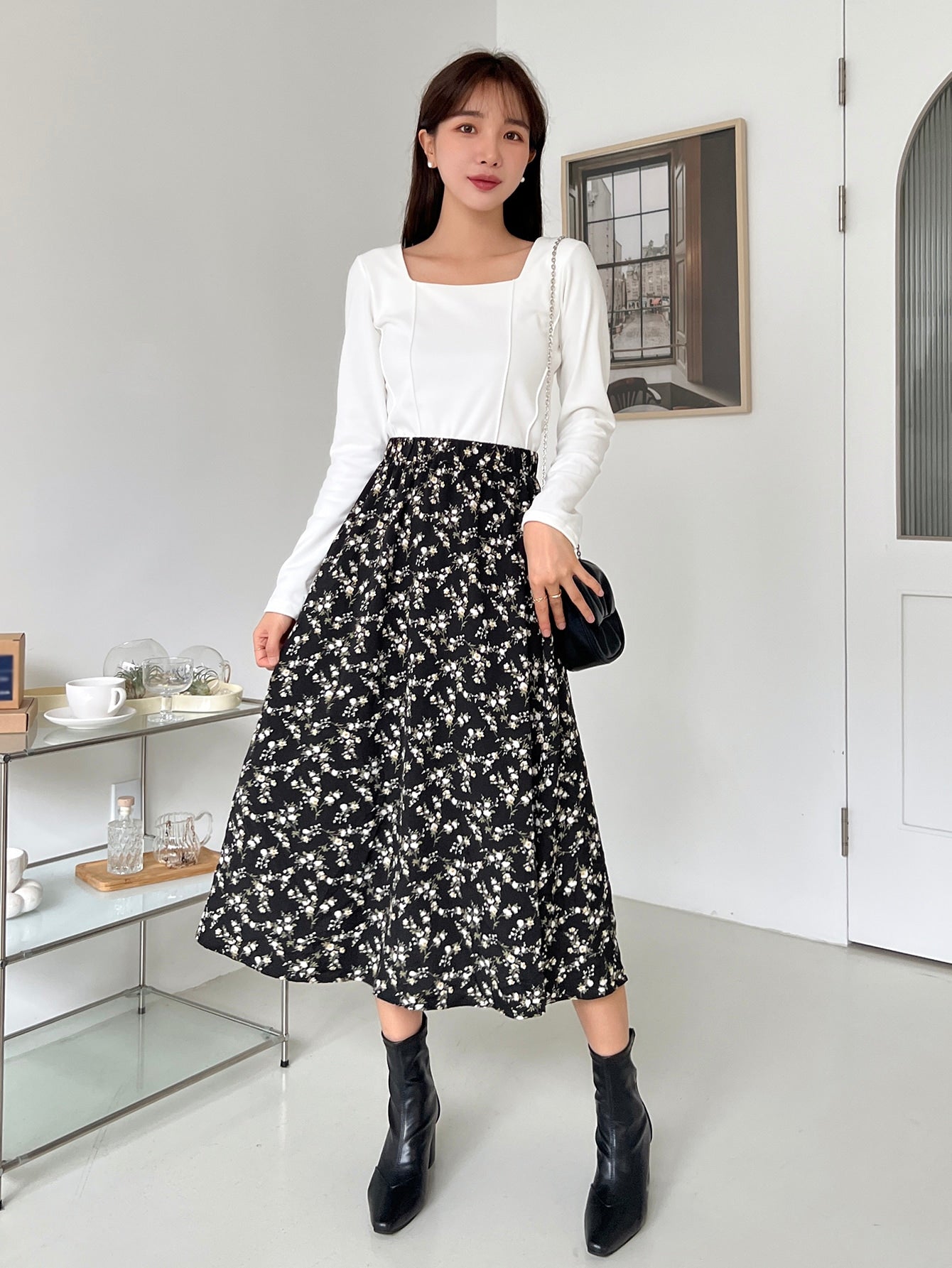 Ditsy Floral Print High Waist Skirt