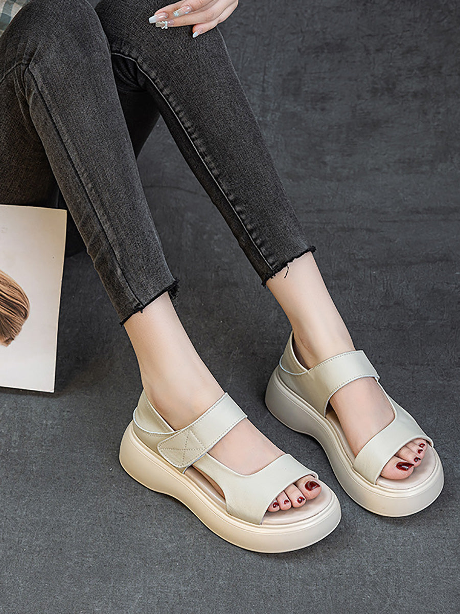 Women Summer Casual Genuine Leather Platform Sandals
