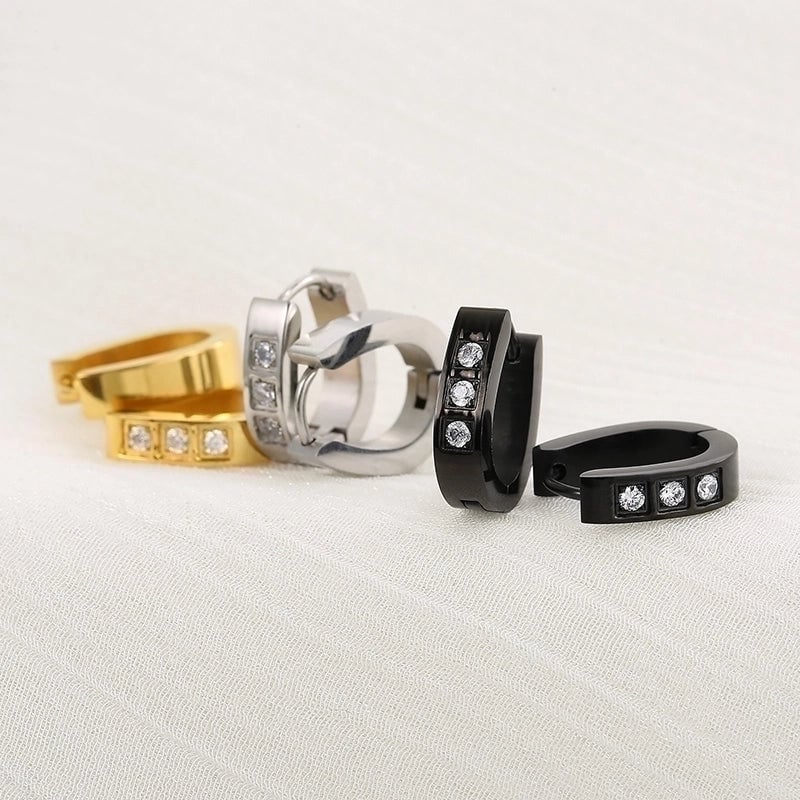 1 Pair Luxurious Solid Color Plating Inlay Stainless Steel Zircon 18K Gold Plated Earrings