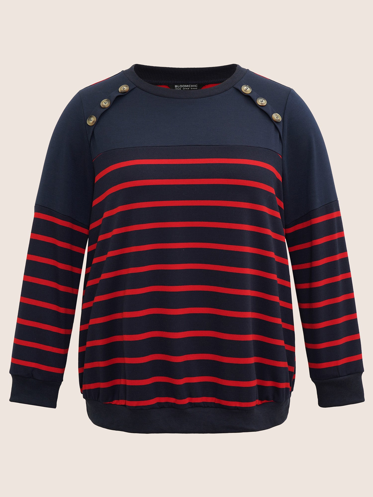 Striped Patchwork Button Detail Sweatshirt