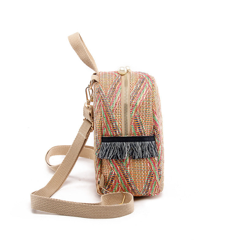 Summer Woven Straw Mini Breathable Travel Backpack