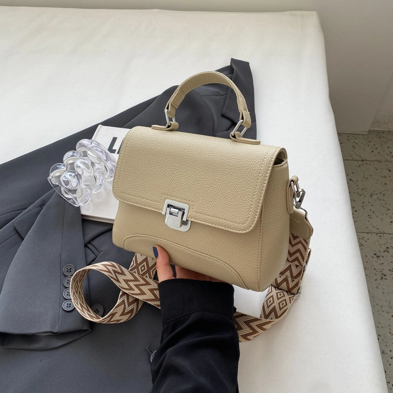 Women's Medium All Seasons Pu Leather Color Block Classic Style Square Lock Clasp Shoulder Bag
