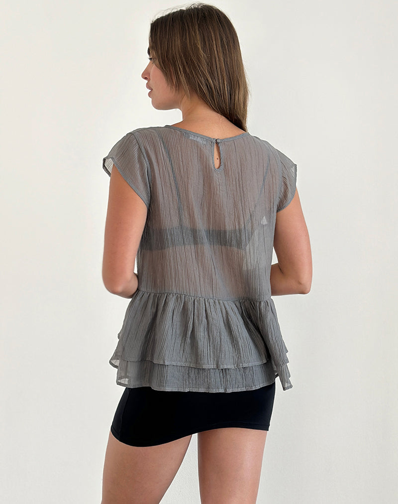 Mayumi Peplum Top in Chiffon Grey