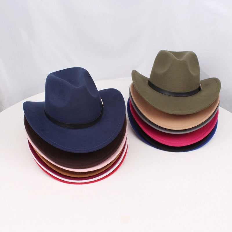 Autumn And Winter Woolen Western Cowboy Hat Retro Versatile Black Big Brim British Jazz Top Hat Stage Performance Props