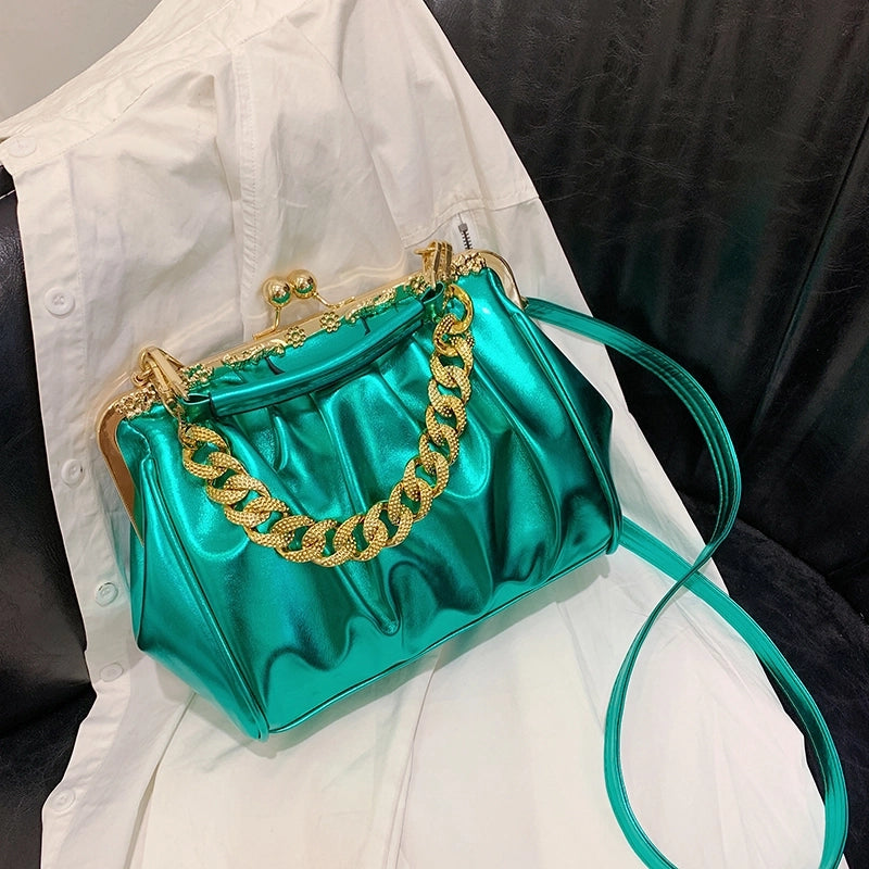 Women's Pu Leather Solid Color Basic Vintage Style Sewing Thread Square Clasp Frame Shoulder Bag Handbag Crossbody Bag