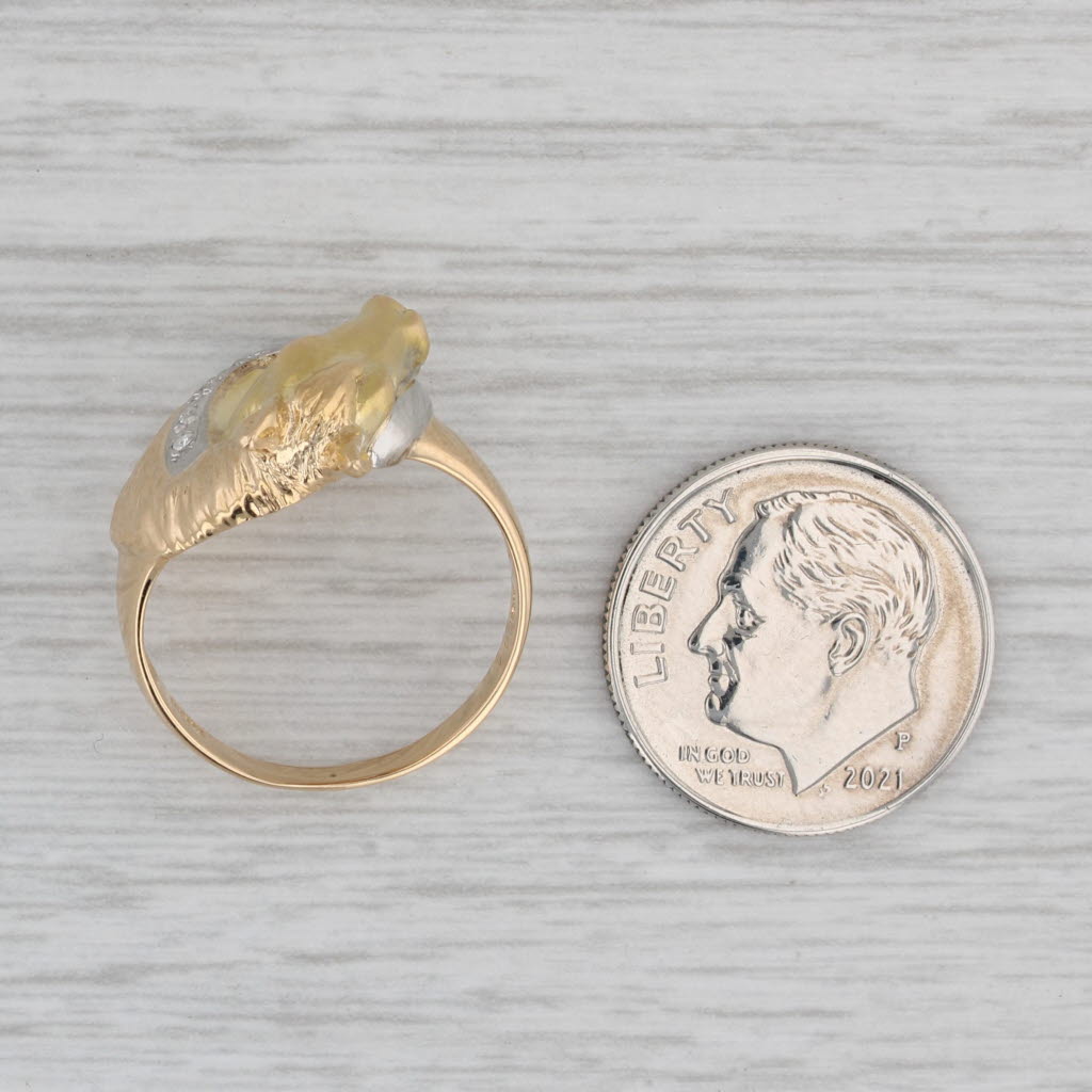 Diamond Accented Horse Ring 18k Yellow Gold 900 Platinum Size 6.25