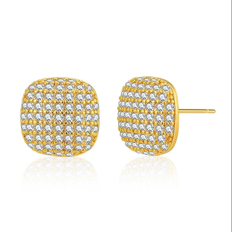 1 Pair Minimalist Geometric Inlay Copper Zircon 18K Gold Plated Ear Studs
