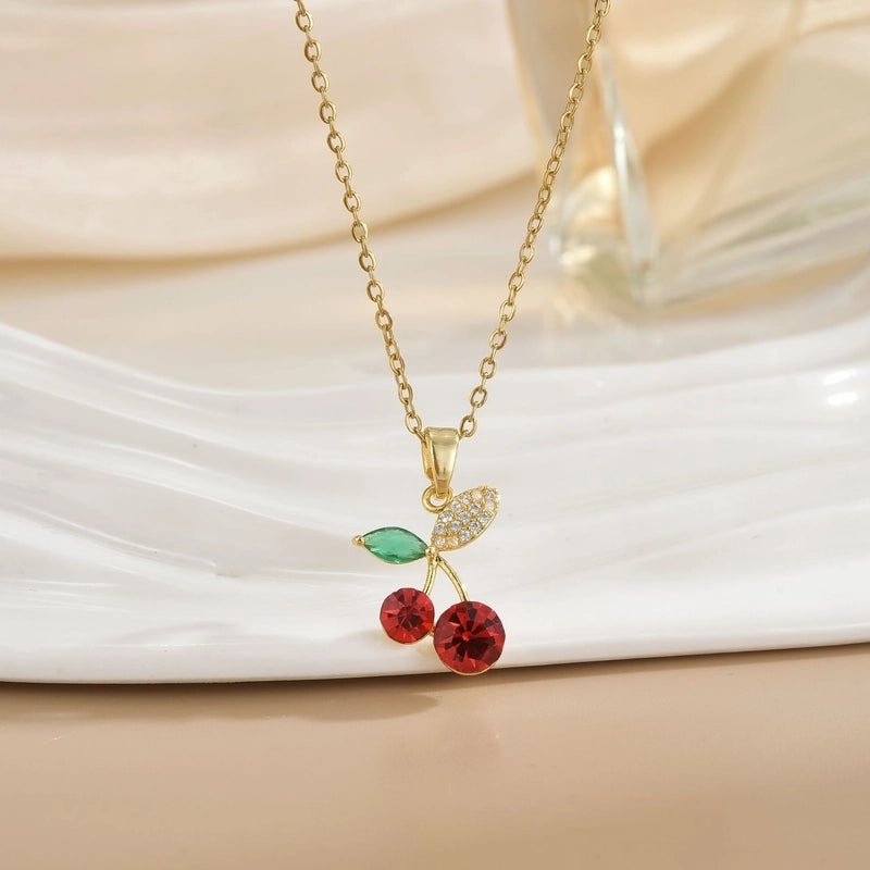 Minimalist Cherry Titanium Steel Plating Pendant Necklace