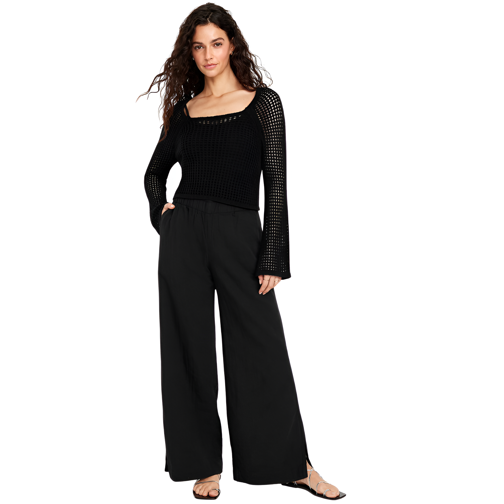 High Rise Crinkle Gauze Super Wide Pants
