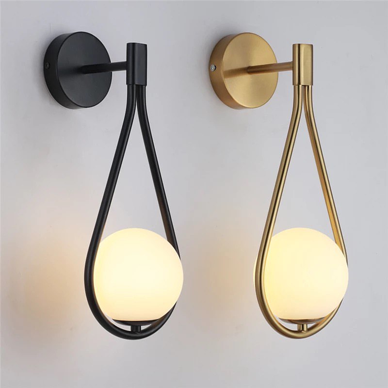 Modern Teardrop Wall Sconce - Black Frame with Globe Light