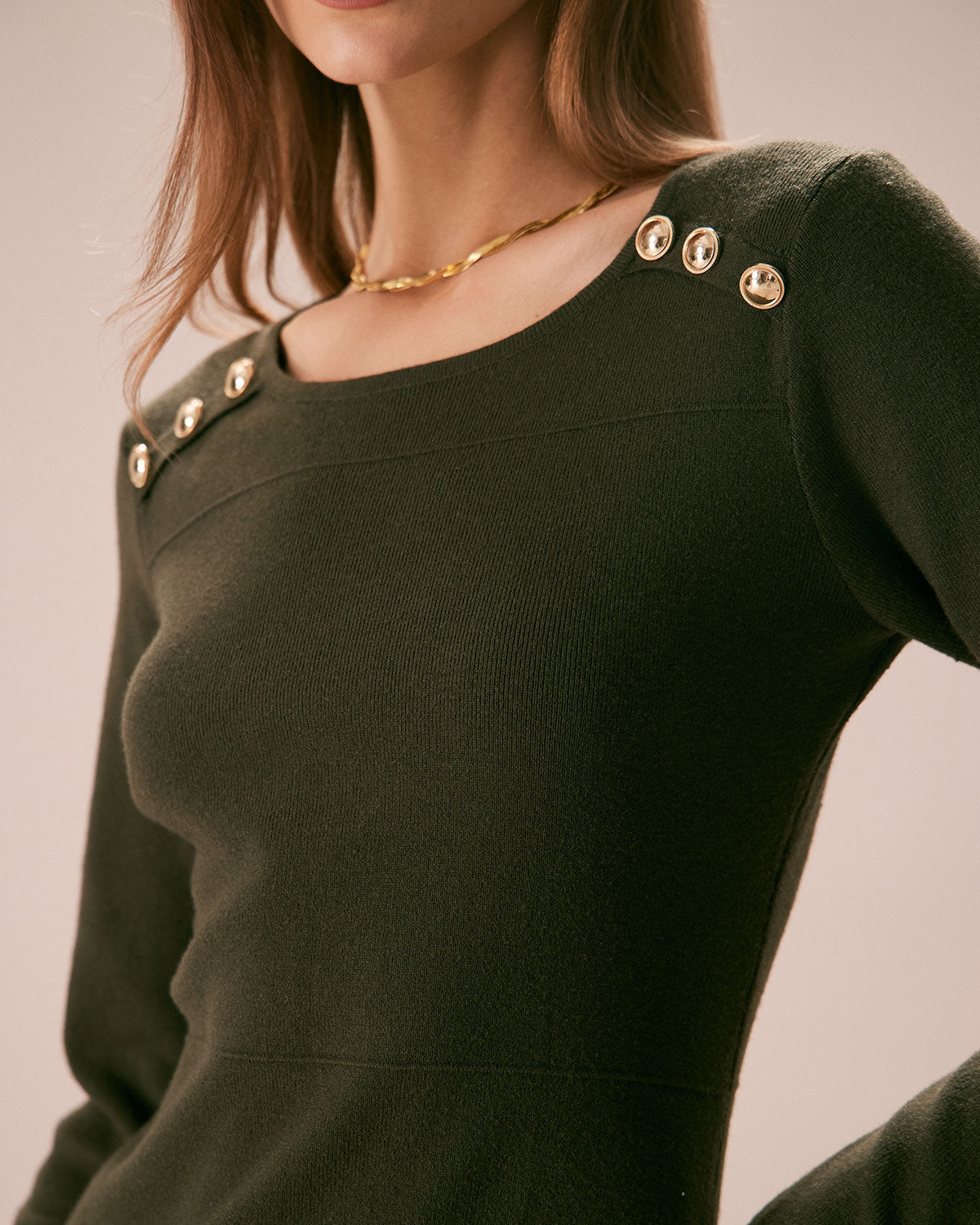 The Army Green Button Sweater Mini Dress