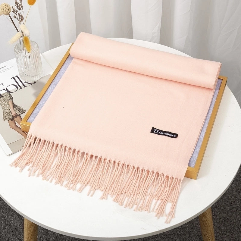 Women's Minimalist Solid Color Imitation Cashmere Tassel Scarf