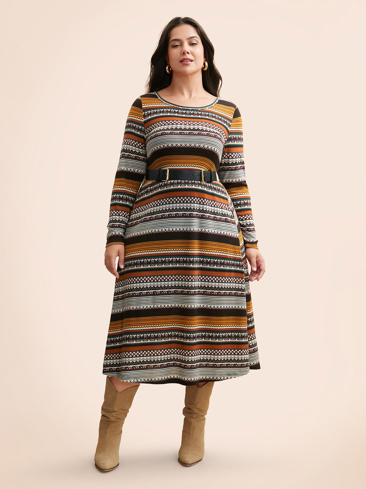 Crew Neck Striped Backless Pocket Dress