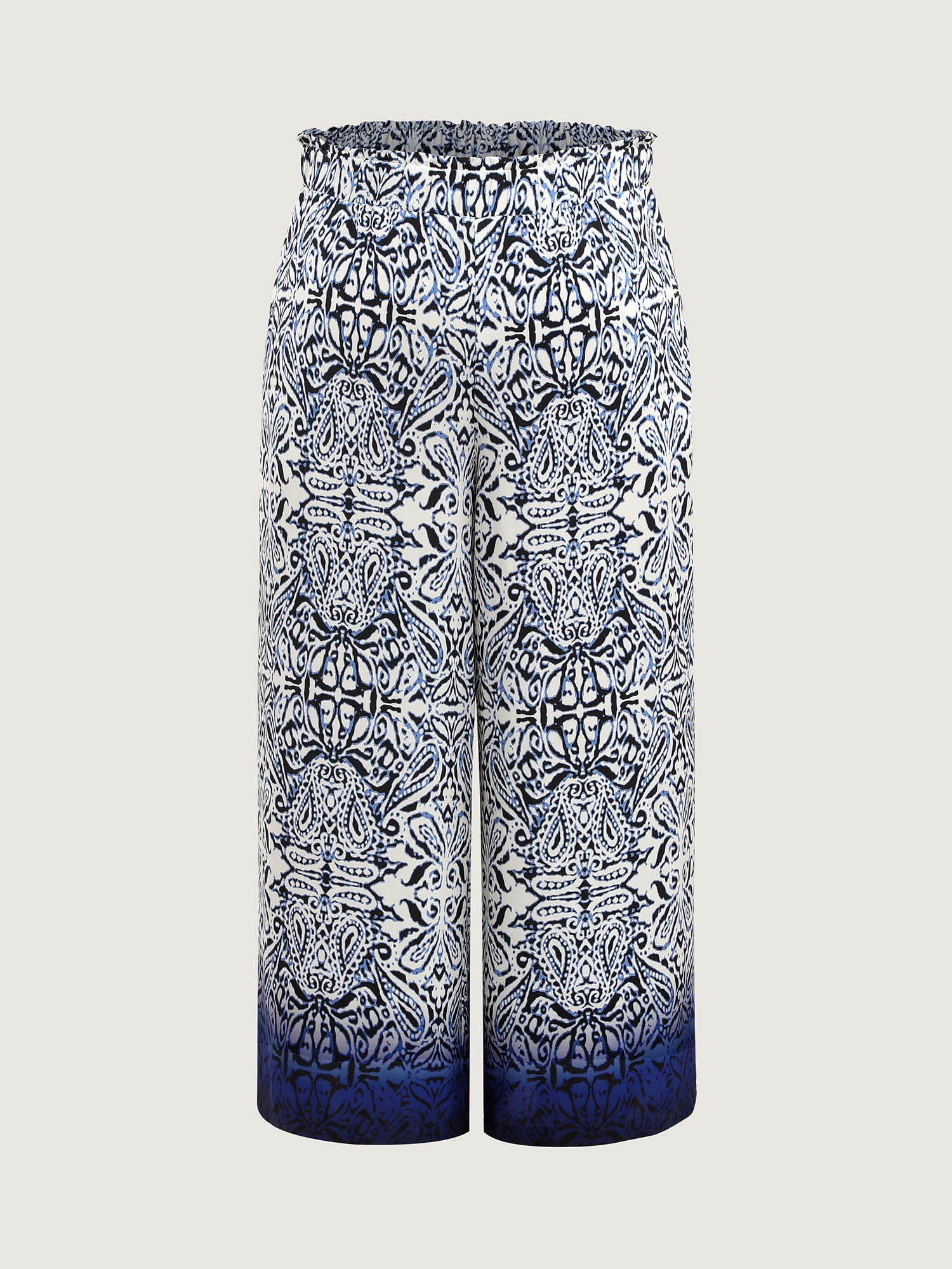 Abstract Floral Print Shirred Wide-Leg Pants