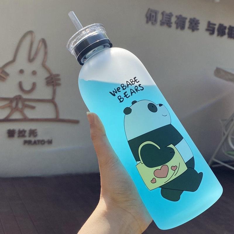 2IN1 DRINKING WE BABE BEARS FROSTED WATER BOTTLE WITH 2 CAPS & STRAW 1000ML