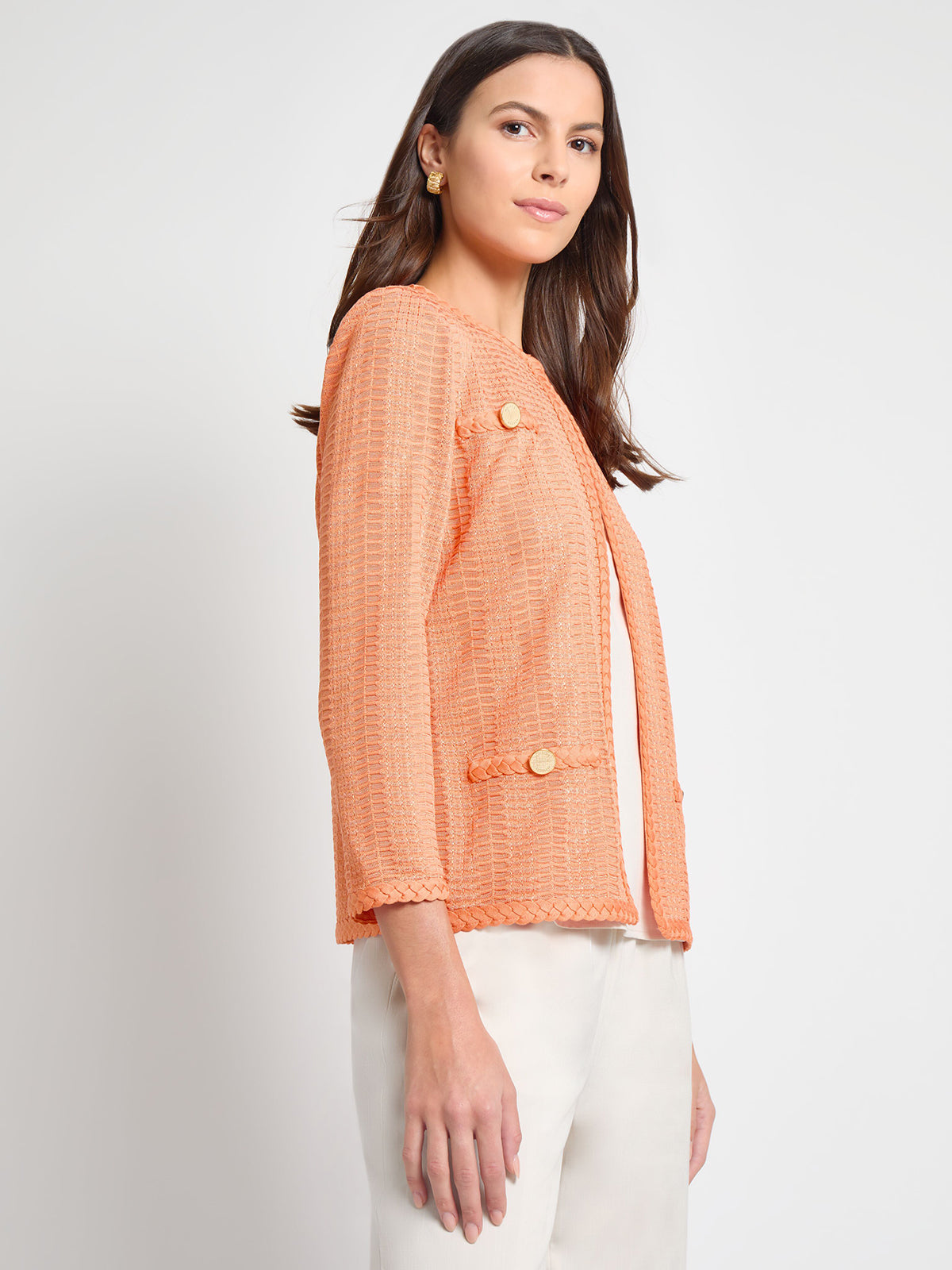 Heritage Braided Trim Tonal Knit Jacket - True Fit