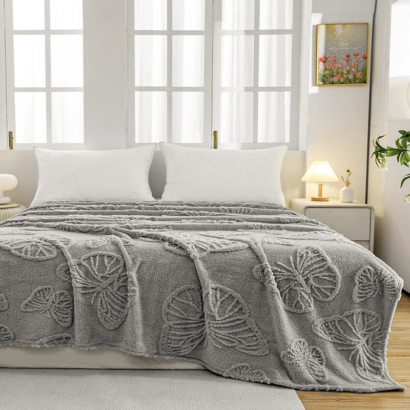 New Flannel Taff Fleece Butterfly Flower Stereo Jacquard Blanket Nap Blanket Single Layer Thickened Four Seasons Blanket
