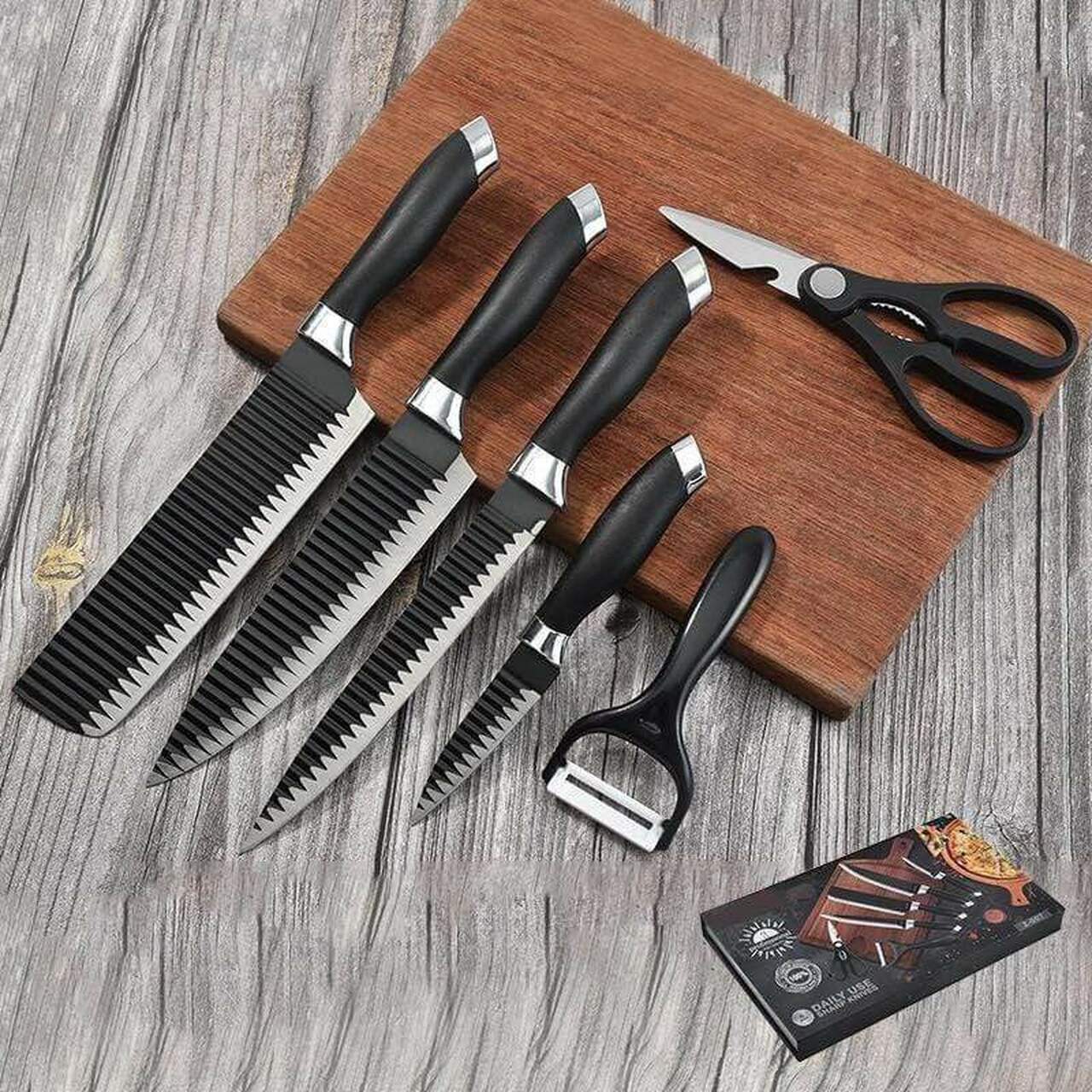 6 PCs Stainless Steel(4292)-Black Knife Set