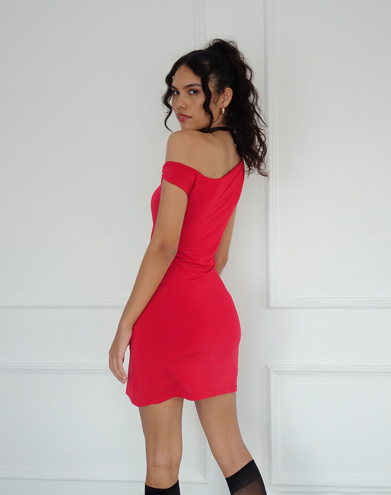 Leona Twist Sleeve Mini Dress in Red