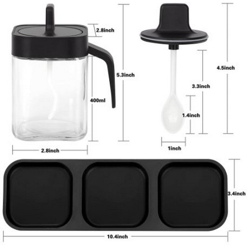 3 Pcs Spice Jar With Spoon - Spice Jar Seasoning Box (Black)