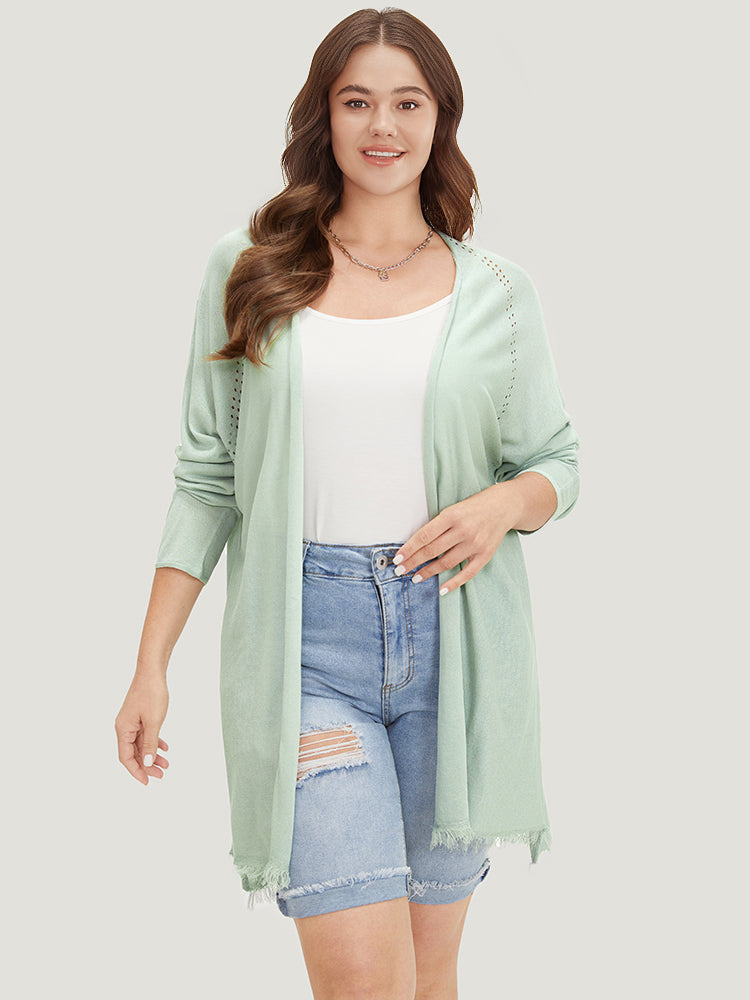 Solid Open Front Fringe Trim Cardigan