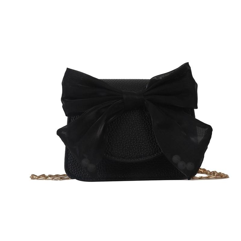 Women's Pu Leather Solid Color Bow Knot Streetwear Square Flip Cover Crossbody Bag
