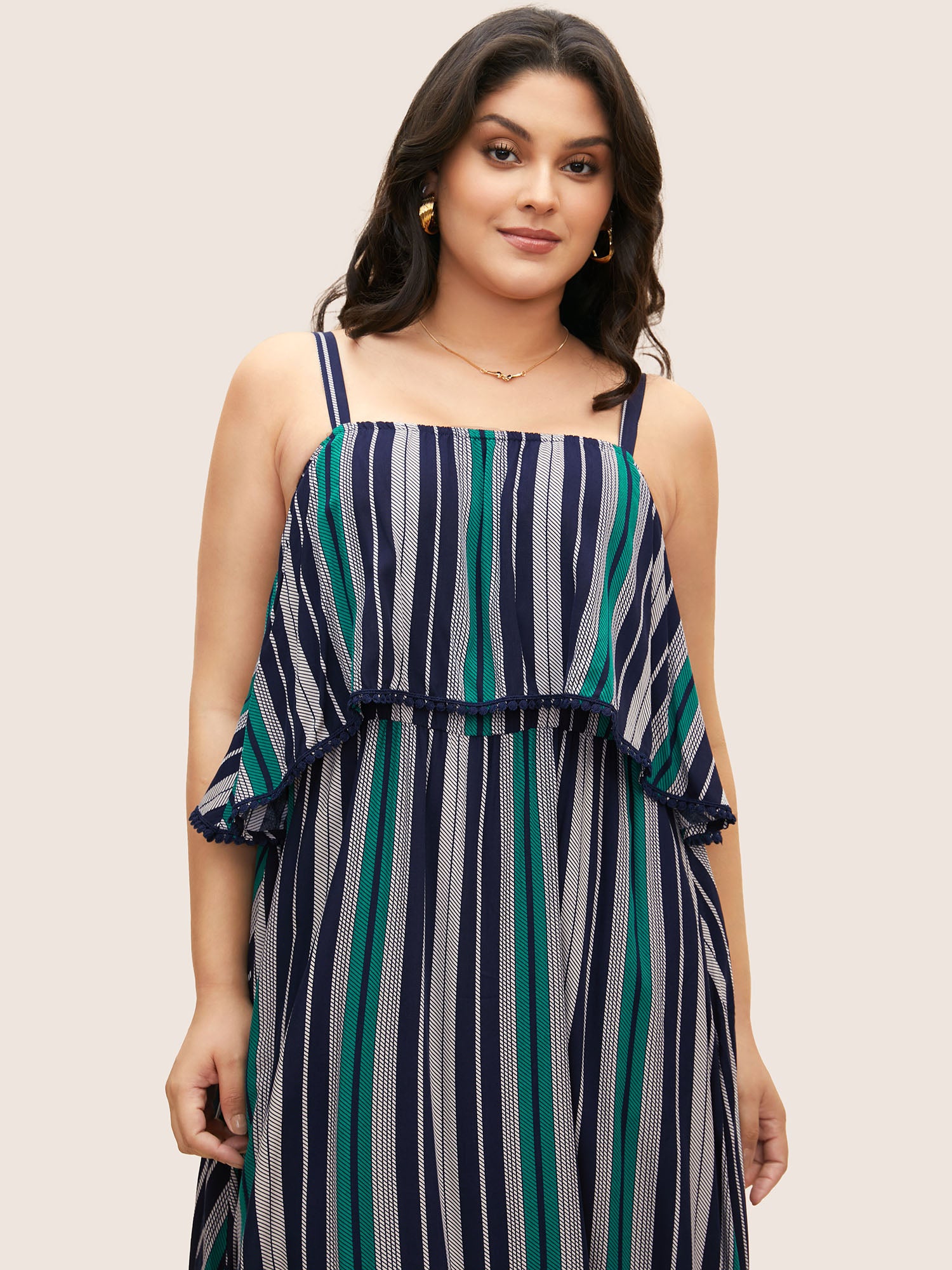 Contrast Striped Ruffles Woven Ribbon Dress