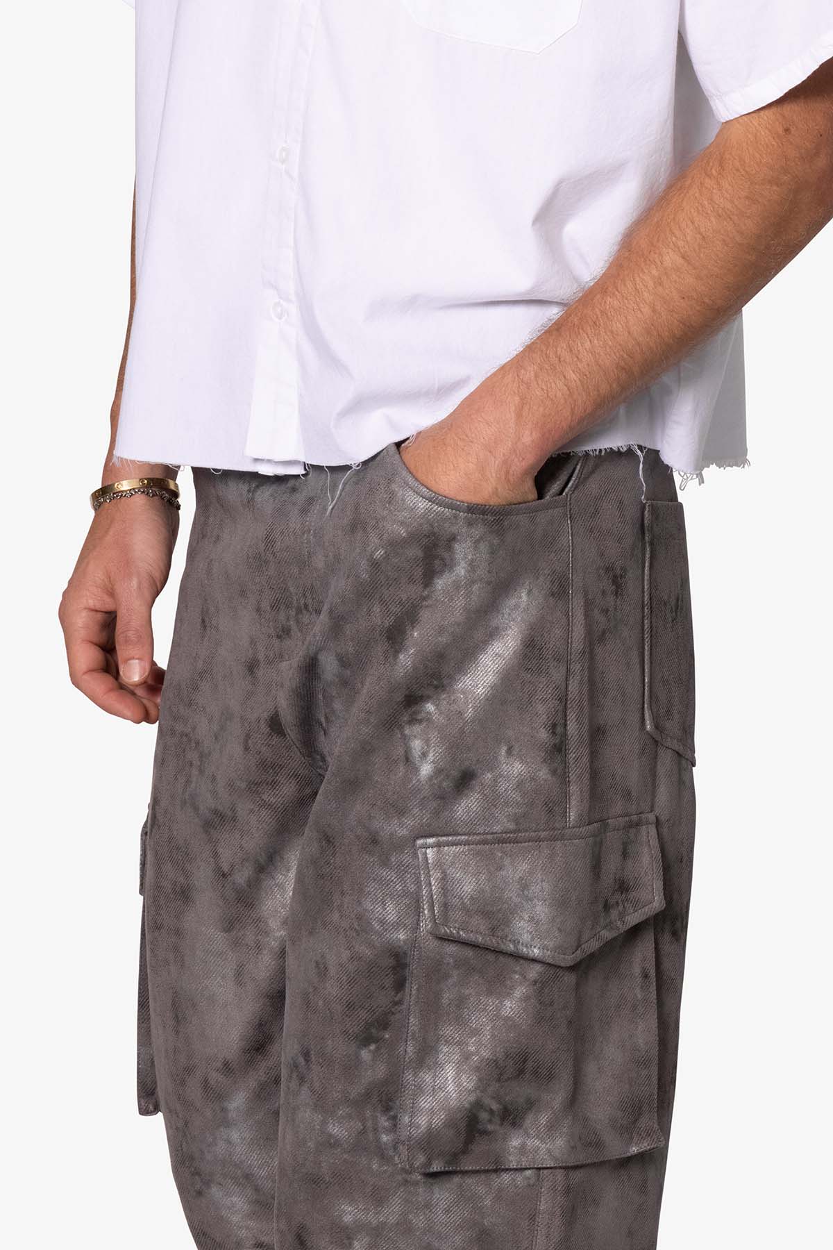 Baggy Dual Tone Sueded Cargo Pants - Grey