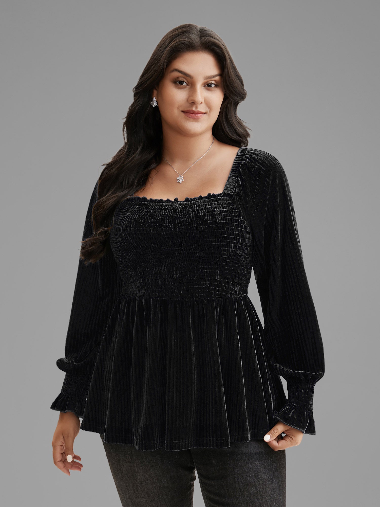 Velvet Smocked Bodice Jersey Top