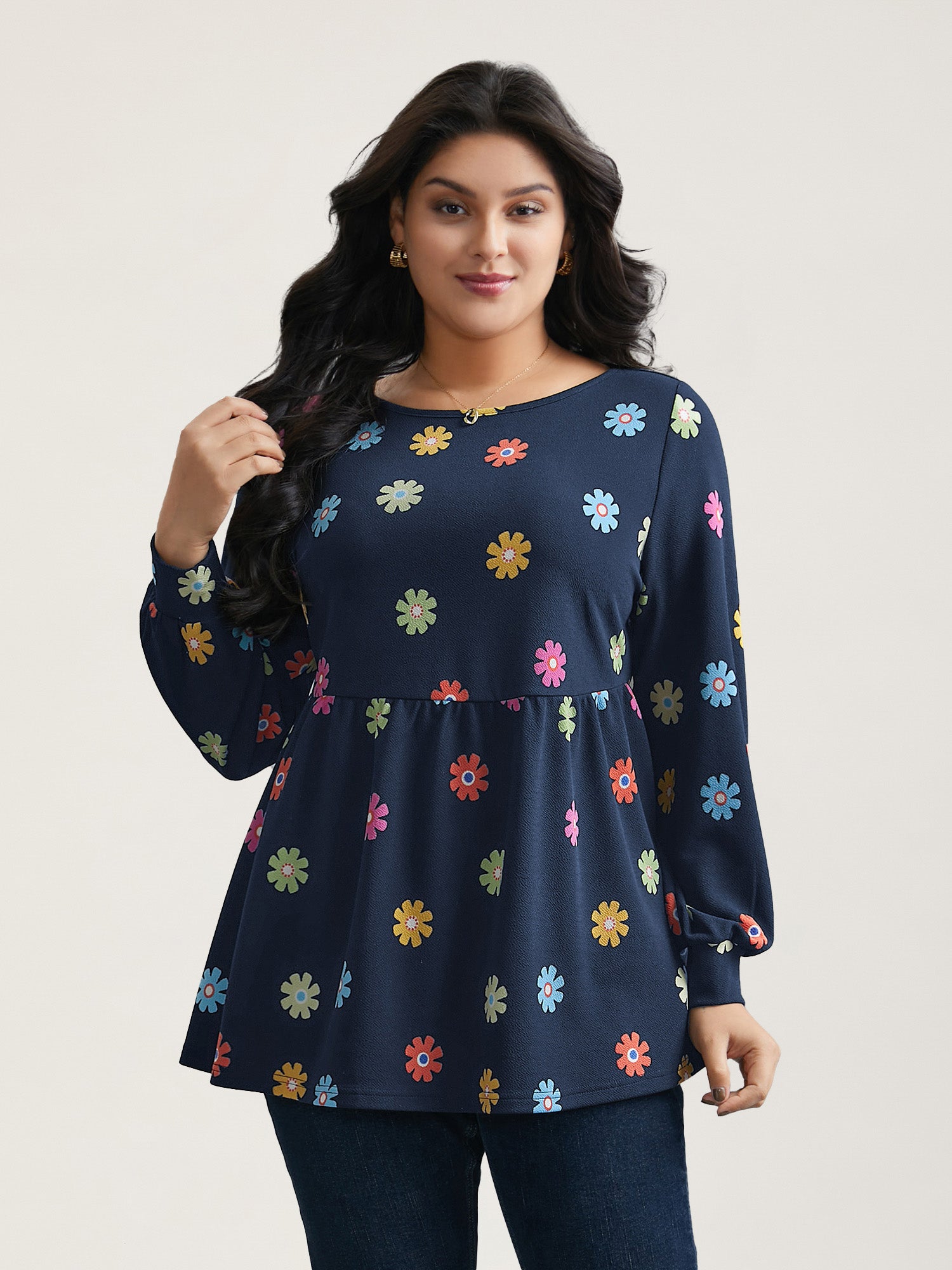 Multi-Color Floral Textured Stretchy Knit Top