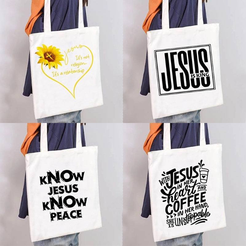 Unisex Large Canvas Letter Basic Classic Style Square Open Canvas Bag