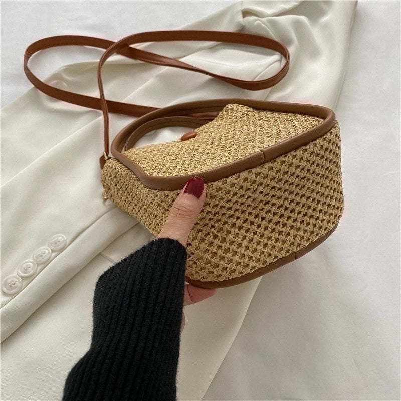 Women's Small Straw Color Block Streetwear Square Zipper Straw Bag
