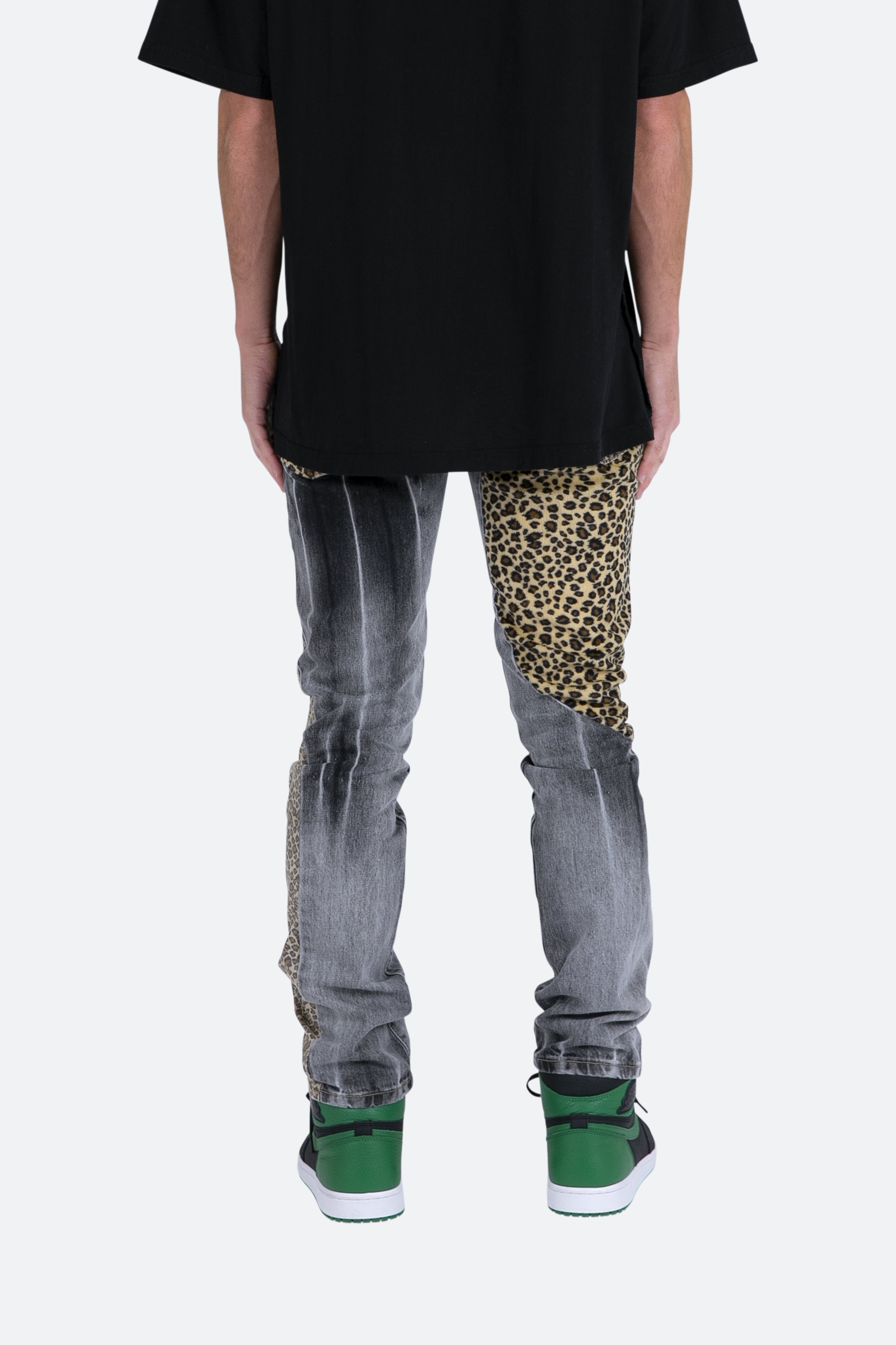 D422 Leopard Straight Denim - Black/Brown