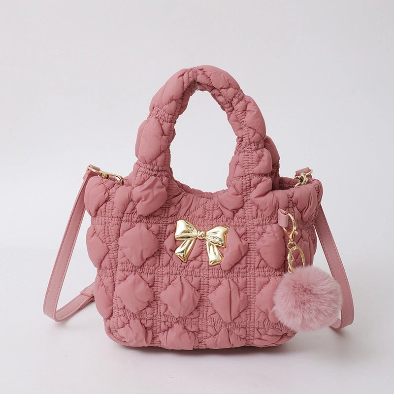 Women's Small Nylon Solid Color Bow Knot Streetwear Square Magnetic Buckle Shoulder Bag Handbag