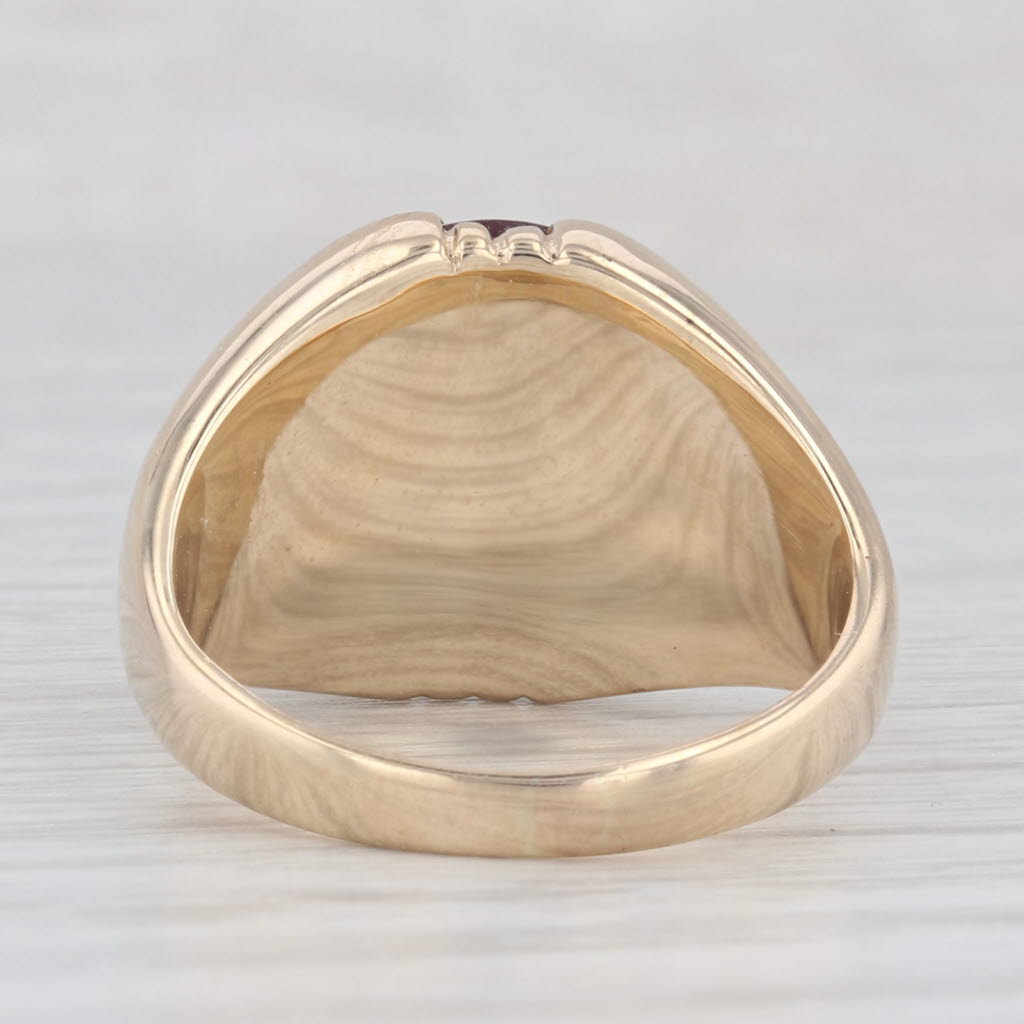 Vintage Lab Created Ruby Diamond Signet Ring 10k Yellow Gold Size 7.5