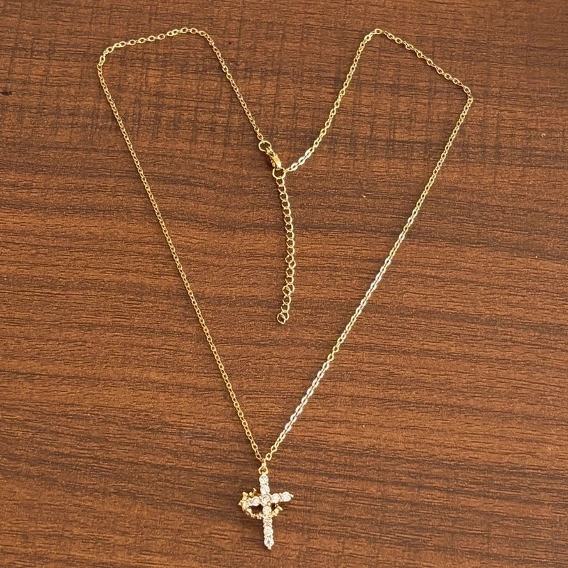Minimalist Cross Titanium Steel Zircon 18K Gold Plated Plating Inlay Pendant Necklace