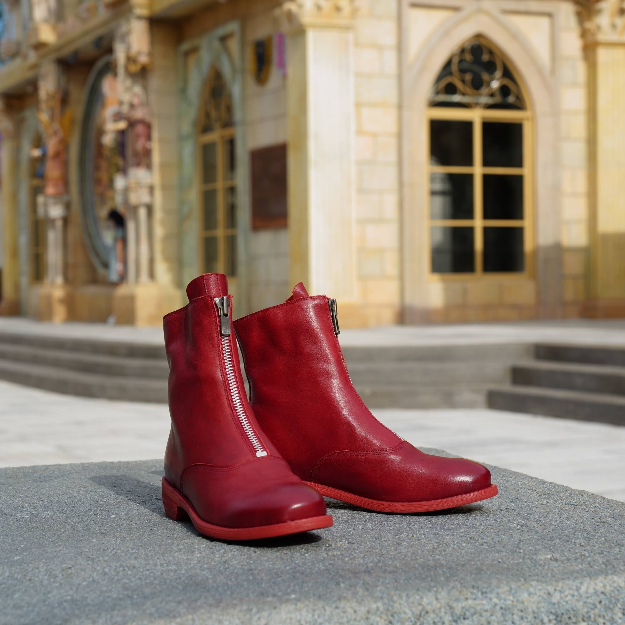Handmade Leather Ankle Boots Comfortable Walking Round Martin Boots Brown/Black/Red/Beige/Grey
